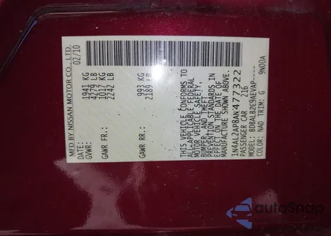 2010 Nissan Altima 2.5 S z USA, uszkodzony, nr VIN 1N4AL2AP8AN477322